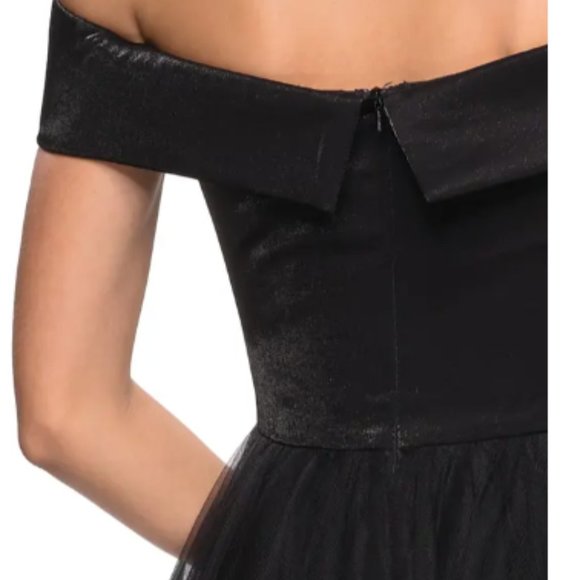 LA FEMME OFF THE SHOULDER BLACK EVENING TULLE GOWN sz 6 - Picture 4 of 4